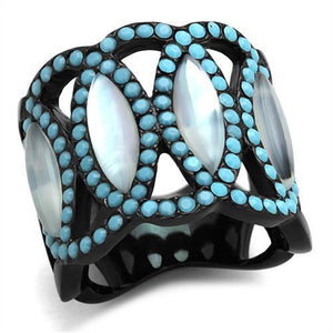 TK1421 - IP Black(Ion Plating) Stainless Steel Ring with Precious Stone Conch in White - Joyeria Lady