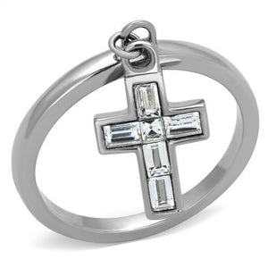 TK1438 - High polished (no plating) Stainless Steel Ring with AAA Grade CZ  in Clear - Joyeria Lady