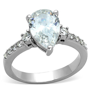 TK1493 - High polished (no plating) Stainless Steel Ring with AAA Grade CZ  in Clear - Joyeria Lady