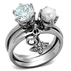 TK1497 - High polished (no plating) Stainless Steel Ring with AAA Grade CZ  in Clear - Joyeria Lady