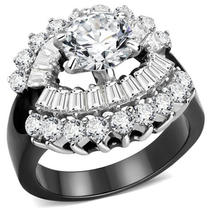 TK1523 - Two-Tone IP Black Stainless Steel Ring with AAA Grade CZ  in Clear - Joyeria Lady