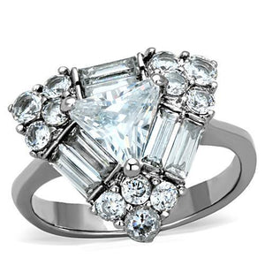 TK1527 - High polished (no plating) Stainless Steel Ring with AAA Grade CZ  in Clear - Joyeria Lady