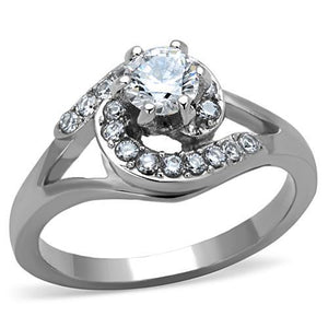 TK1529 - High polished (no plating) Stainless Steel Ring with AAA Grade CZ  in Clear - Joyeria Lady