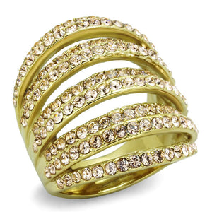 TK1637 - IP Gold(Ion Plating) Stainless Steel Ring with Top Grade Crystal  in Light Peach - Joyeria Lady