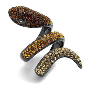 TK1641LJ - IP Light Black  (IP Gun) Stainless Steel Ring with Top Grade Crystal  in Multi Color - Joyeria Lady