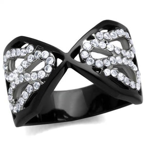 TK1644 - Two-Tone IP Black Stainless Steel Ring with AAA Grade CZ  in Clear - Joyeria Lady