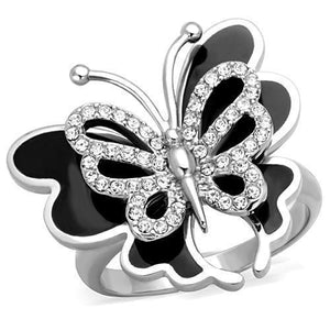 TK1676 - High polished (no plating) Stainless Steel Ring with Top Grade Crystal  in Clear - Joyeria Lady