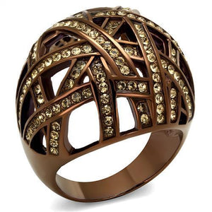 TK1734LC - IP Coffee light Stainless Steel Ring with Top Grade Crystal  in Citrine Yellow - Joyeria Lady