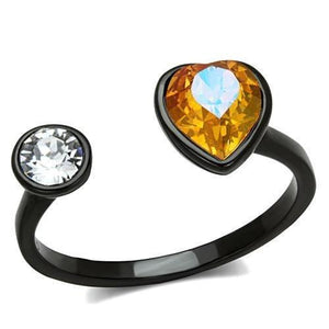 TK1738 - IP Black(Ion Plating) Stainless Steel Ring with Top Grade Crystal  in Champagne - Joyeria Lady