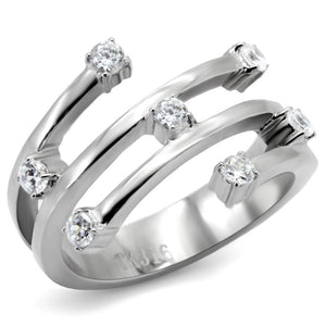 TK173 - High polished (no plating) Stainless Steel Ring with Top Grade Crystal  in Clear - Joyeria Lady