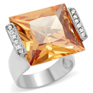 TK174 - High polished (no plating) Stainless Steel Ring with AAA Grade CZ  in Champagne - Joyeria Lady