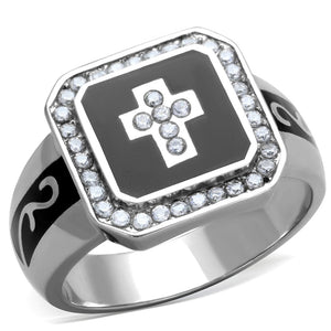TK1766 - High polished (no plating) Stainless Steel Ring with AAA Grade CZ  in Clear - Joyeria Lady