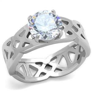 TK1772 - High polished (no plating) Stainless Steel Ring with AAA Grade CZ  in Clear - Joyeria Lady