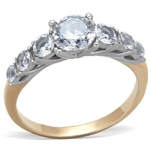 TK1794 - Two-Tone IP Rose Gold Stainless Steel Ring with AAA Grade CZ  in Clear - Joyeria Lady