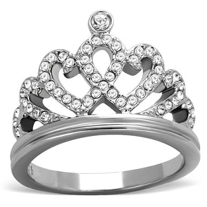 TK1923 - High polished (no plating) Stainless Steel Ring with Top Grade Crystal  in Clear - Joyeria Lady