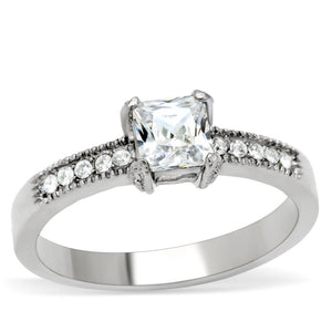 TK199 - High polished (no plating) Stainless Steel Ring with AAA Grade CZ  in Clear - Joyeria Lady