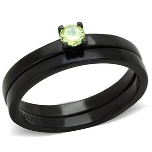 TK2015 - IP Black(Ion Plating) Stainless Steel Ring with AAA Grade CZ  in Apple Green color - Joyeria Lady