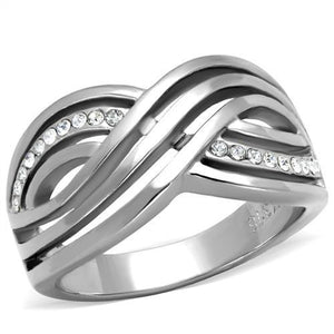 TK2025 - High polished (no plating) Stainless Steel Ring with Top Grade Crystal  in Clear - Joyeria Lady
