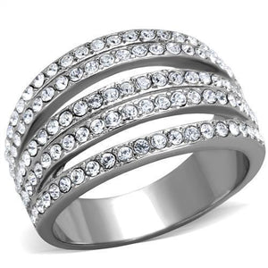 TK2029 - High polished (no plating) Stainless Steel Ring with Top Grade Crystal  in Clear - Joyeria Lady