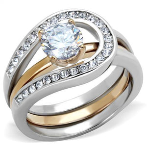 TK2032 - Two-Tone IP Rose Gold Stainless Steel Ring with AAA Grade CZ  in Clear - Joyeria Lady