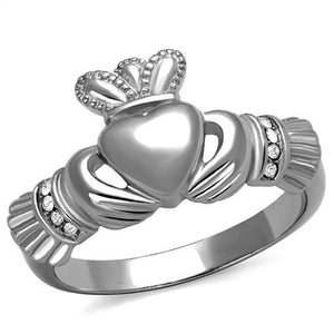 TK2094 - High polished (no plating) Stainless Steel Ring with Top Grade Crystal  in Clear - Joyeria Lady