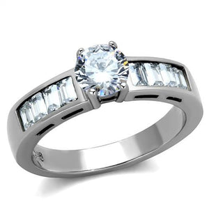 TK2117 - High polished (no plating) Stainless Steel Ring with AAA Grade CZ  in Clear - Joyeria Lady