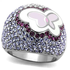 TK2125 - High polished (no plating) Stainless Steel Ring with Top Grade Crystal  in Multi Color - Joyeria Lady