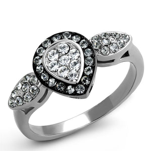 TK2136 - Two-Tone IP Black Stainless Steel Ring with Top Grade Crystal  in Black Diamond - Joyeria Lady