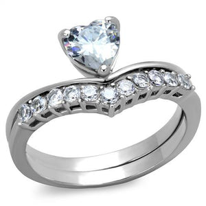 TK2178 - High polished (no plating) Stainless Steel Ring with AAA Grade CZ  in Clear - Joyeria Lady