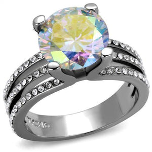TK2179 - High polished (no plating) Stainless Steel Ring with AAA Grade CZ  in White AB - Joyeria Lady