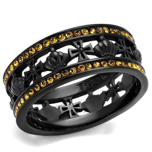 TK2204 - IP Black(Ion Plating) Stainless Steel Ring with Top Grade Crystal  in Topaz - Joyeria Lady