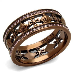 TK2204LC - IP Coffee light Stainless Steel Ring with Top Grade Crystal  in Light Rose - Joyeria Lady