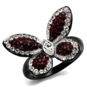 TK2273 - Two-Tone IP Black (Ion Plating) Stainless Steel Ring with Top Grade Crystal  in Siam - Joyeria Lady