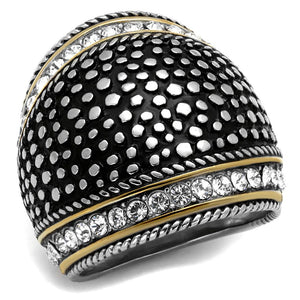 TK2369 - Two-Tone IP Gold (Ion Plating) Stainless Steel Ring with Top Grade Crystal  in Clear - Joyeria Lady