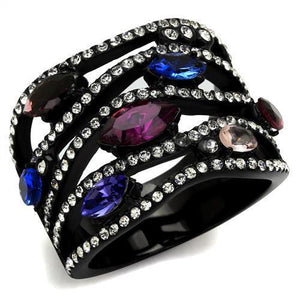 TK2480 - IP Black(Ion Plating) Stainless Steel Ring with Top Grade Crystal  in Multi Color - Joyeria Lady