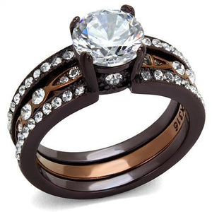 TK2560 IP Dark Brown (IP coffee) & IP light Coffee Stainless Steel Ring with AAA Grade CZ in Clear