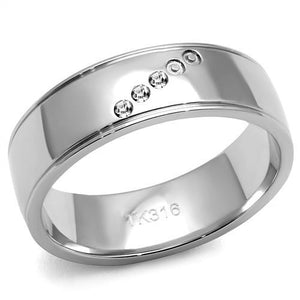 TK2564 - High polished (no plating) Stainless Steel Ring with Top Grade Crystal  in Clear - Joyeria Lady