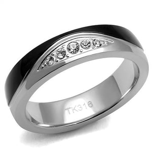 TK2568 - Two-Tone IP Black (Ion Plating) Stainless Steel Ring with Top Grade Crystal  in Clear - Joyeria Lady