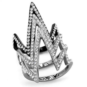 TK2619 - Two-Tone IP Black (Ion Plating) Stainless Steel Ring with Top Grade Crystal  in Clear - Joyeria Lady