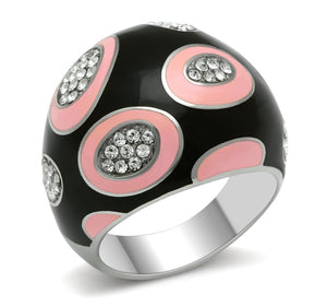 TK263 - High polished (no plating) Stainless Steel Ring with Top Grade Crystal  in Clear - Joyeria Lady