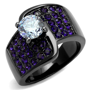 TK2644 - IP Light Black  (IP Gun) Stainless Steel Ring with AAA Grade CZ  in Light Amethyst - Joyeria Lady