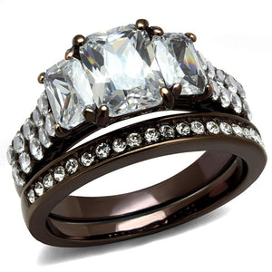 TK2646 - IP Dark Brown (IP coffee) Stainless Steel Ring with AAA Grade CZ  in Clear - Joyeria Lady