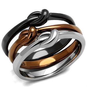 TK2648 - Three Tone IP(IP Light Coffee & IP Light Black & High Polished) Stainless Steel Ring with No Stone - Joyeria Lady