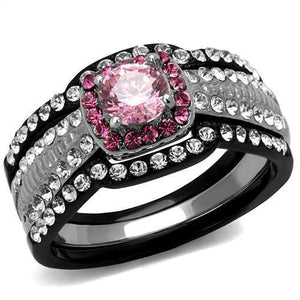 TK2651 - Two-Tone IP Black (Ion Plating) Stainless Steel Ring with AAA Grade CZ  in Light Rose - Joyeria Lady
