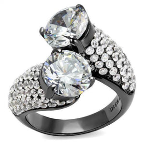 TK2674 - IP Light Black  (IP Gun) Stainless Steel Ring with AAA Grade CZ  in Clear - Joyeria Lady
