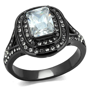 TK2731 - IP Light Black  (IP Gun) Stainless Steel Ring with AAA Grade CZ  in Clear - Joyeria Lady