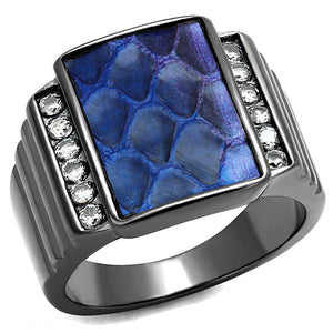 TK2736 - IP Light Black  (IP Gun) Stainless Steel Ring with Leather  in Montana - Joyeria Lady