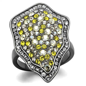 TK2805 - IP Light Black  (IP Gun) Stainless Steel Ring with Top Grade Crystal  in Multi Color - Joyeria Lady
