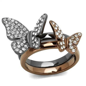 TK2806 - IP Light Black & IP Light coffee Stainless Steel Ring with Top Grade Crystal  in Clear - Joyeria Lady