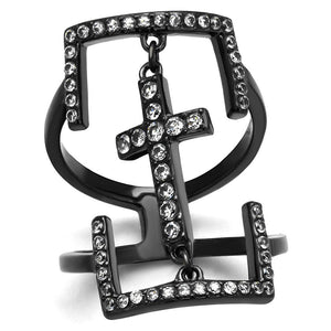 TK2826 - IP Light Black  (IP Gun) Stainless Steel Ring with AAA Grade CZ  in Clear - Joyeria Lady